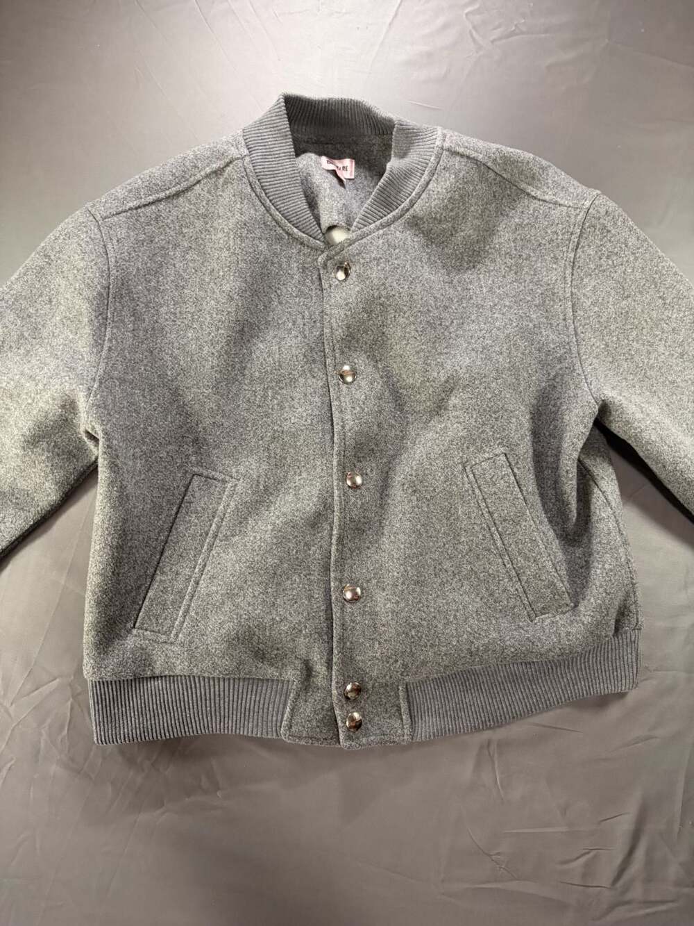 Dizzire Grey Wool Varsity Bomber Jacket Size M